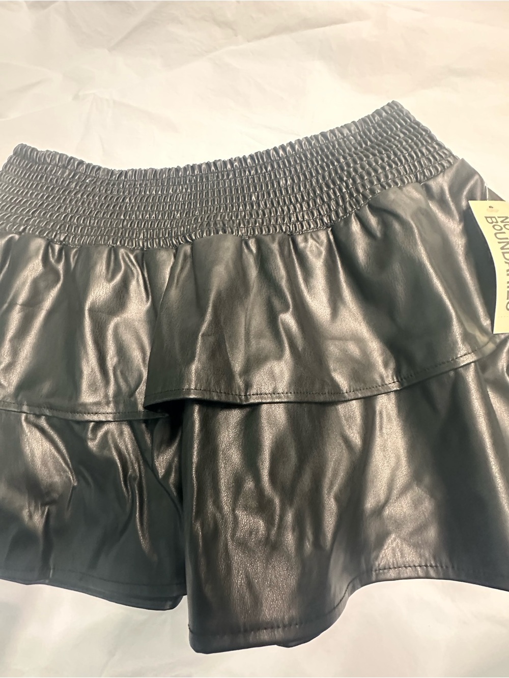 No Boundaries Black Faux Leather Tiered Mini Skirt with Smocked Waist - Picture 10 of 10
